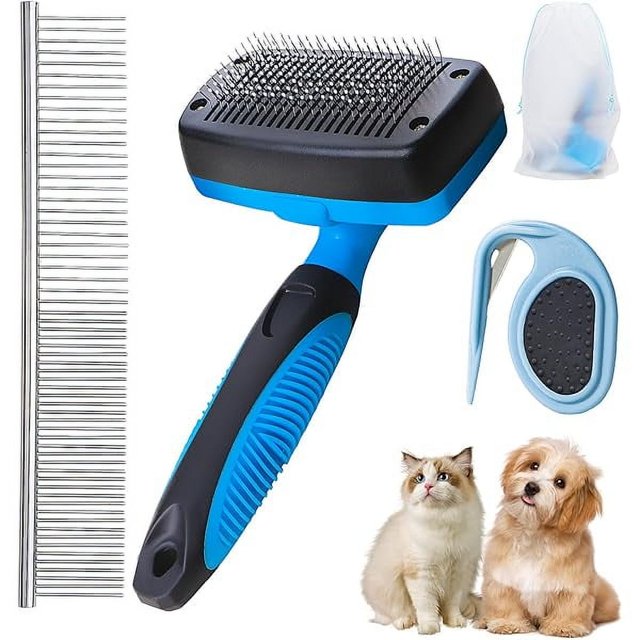 HAYAN 3 PCS Deshedding Dog Brush Grooming Kit for Pet Dogs Cats Poodle Dematting Comb for Removing Tangles and Knots Slicker Cat Matted Fur Cutter Pet Hair Remover Tool For Short & Long Hair