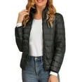 thumbnail image 1 of Chaqueta acolchada para mujer Inspire Chic con cuello alto, ligera, con capucha y cierre de cremallera, color negro, 1 of 6