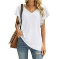 thumbnail image 2 of XCHQRTI Women V Neck Blouse Shirt Summer Short Sleeves Ruffles Tops, 2 of 3