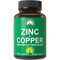 Zinc with Copper Whole Food Blend of 25 Vegetables and Fruits for Max Absorption. Immune Support Supplement Capsules. Two Essential Minerals for Immunity. Zinc Vitamin Pills for Men and Women.