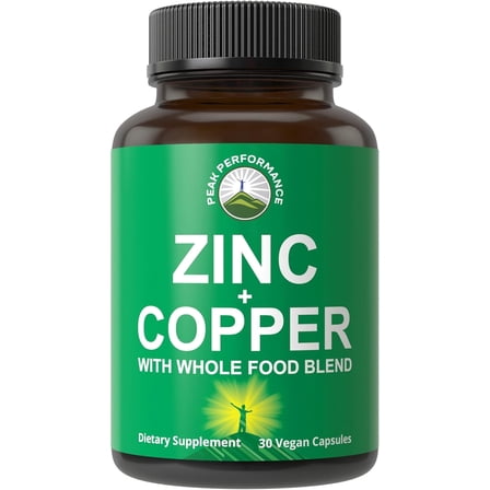 Zinc with Copper   Whole Food Blend of 25 Vegetables and Fruits for Max Absorption. Immune Support Supplement Capsules. Two Essential Minerals for Immunity. Zinc Vitamin Pills for Men and Women.