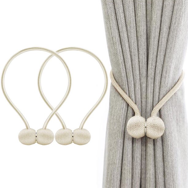 Tiebacks de la cortina de la ventana Clips Tira de lazo magnético fuerte Oficina en el hogar Cortinas decorativas Tejido Holdbacks Titulares Estilo europeo 1 par, Beige TUNC Sencillez