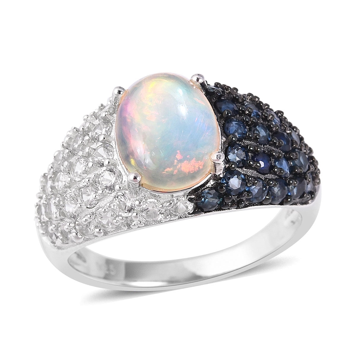 Shop LC - Opal Blue Sapphire Ring 925 Sterling Silver Rhodium Plated ...