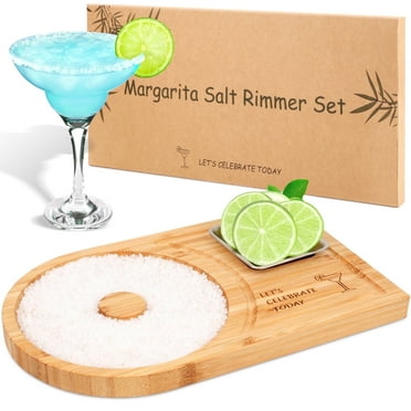 MATAWEEK Portable 5.5-Inch Bamboo Cocktail Glass Rimmer Set with Bamboo Tray, Stainless Steel Bowl
