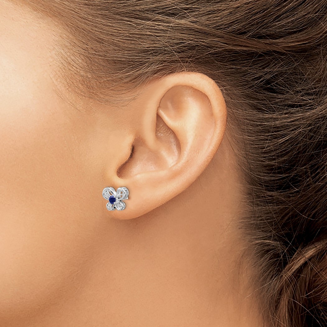 Sterling Silver Rhodium-plated Created Sapphire Earrings - image 3 of 5