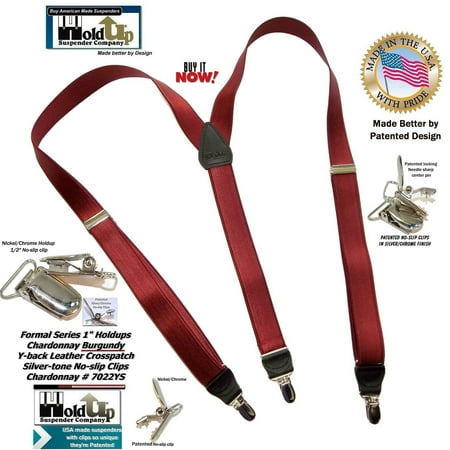 - Holdup Brand Formal Series Chardonnay Burgundy Men's Y-back Suspenders with Silver-tone No-slip Clips