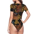 thumbnail image 4 of Haiem Embroidery Chicken Rooster Women's Crew Neck Short Sleeve Bodysuit Tops Stretchy Slim Basic-XX-Large, 4 of 9