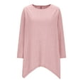 thumbnail image 6 of Womens 3/4 Sleeve Shirts Fall Casual Round Neck Blouses Knit Pit Strip Grinding Sweaters Solid Color Tee Shirts Fashion Loose Irregular Hem Pullover Top, 6 of 9