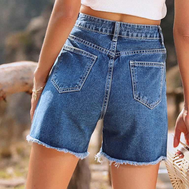 TIANEK Fashion Baggy Jeans for women 2023 Mother's Day Denim High-Waisted  Jeans Blue Summer Lounge Denim Shorts Clearance 