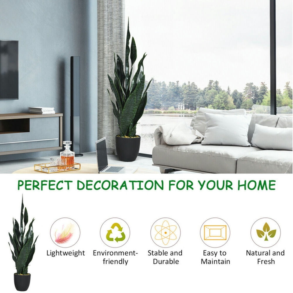 Barara King Artificial Plant, Tall Fake Plant, Indoor Home Décor, 35.5 Inch Indoor-Outdoor Artificial Fake Snake Plant