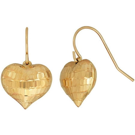 Simply Gold 10kt Yellow Gold Disco-Cut Puff Heart Dangle Earrings