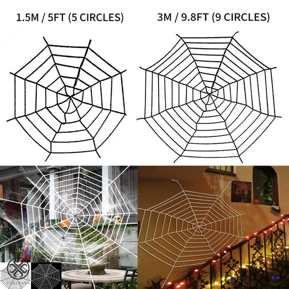 Luxtrada Halloween Spider Web Decor 4.9Ft Giant Cobweb Round Spider Web Props for Halloween Decorations Bar Party Decor Outdoor Indoor Yard Scary Haunted House Decors, Black