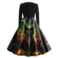 thumbnail image 3 of WTOBBY Women's Retro Square-Neck Long-Sleeved Halloween Printed Evening Dress - Chic and Sophisticated Dress for Women, Great for Parties or Night Out,Army Green M, 3 of 4