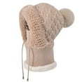 thumbnail image 4 of Women’s Knitted Beanie Hat with Face Cover - 3 in 1 Winter Balaclava with Mask Scarf Ear Muffs Pompom Fleece Lined Snow Caps Winter Gifts for Women Khaki, 4 of 6