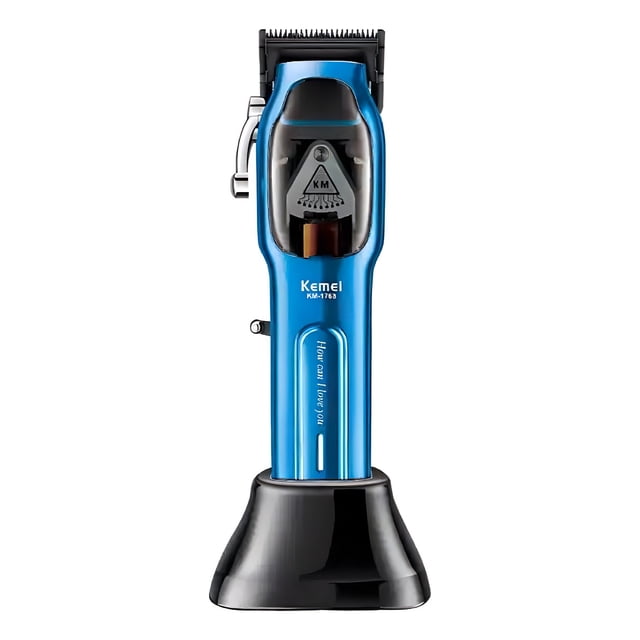 Kemei KM-1763 - Cortadora de pelo de 9000 rpm (10 W, potente cortadora de pelo de peluquería, carcasa de metal, ajustable, cortadora eléctrica para hombres
