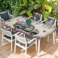 thumbnail image 2 of Purple Flowers Table Cloths for 6 Foot Rectangle Tables, Vintage Weeping Spring Floral Truck Butterfly Retro Patio Waterproof Elastic Fitted Tablecloths, Washable Rectangular Table Cover for Camping, 2 of 8
