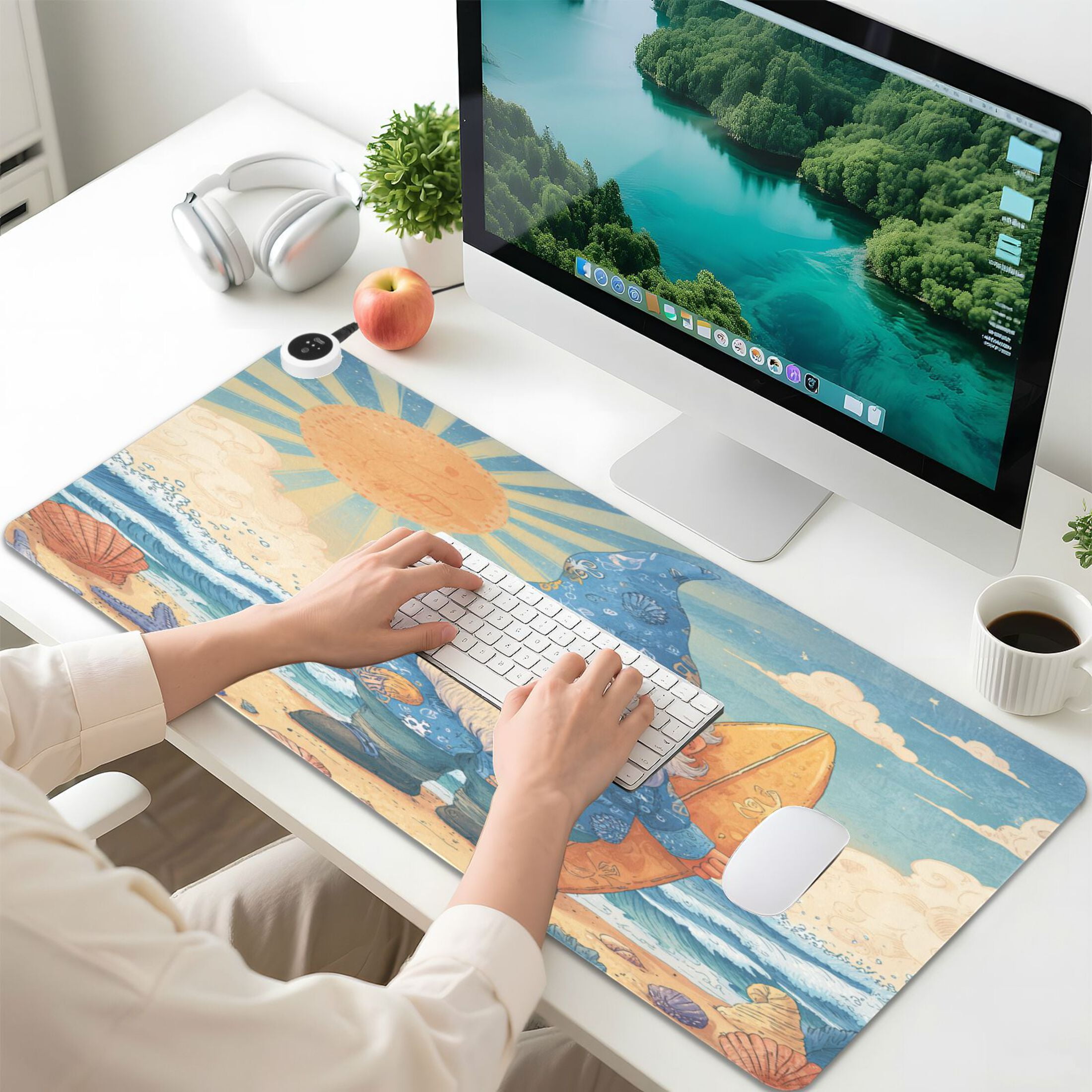 Wobogo Summer Dwarf Heated Mouse Pad Extra-Large Desk Mat With 3 Heating Levels and 3-hour Auto Shut-Off Protection Ideal for Computer Keyboards Home Office Hand-warming Essential 31.5in × 13in