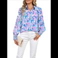 thumbnail image 1 of Blusas Bohemias con Cuello en V y Mangas Farol para Mujer 2025 Pequeña Flor Azul S, 1 of 10
