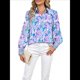 thumbnail image 1 of Blusas Bohemias con Cuello en V y Mangas Farol para Mujer 2025 Pequeña Flor Azul M, 1 of 10