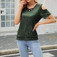 thumbnail image 7 of Sequin Tops for Women Summer Cold Shoulder Short Sleeve Blouses Cross V Neck Color Block Dressy Casual Shirts (M, Green), 7 of 7