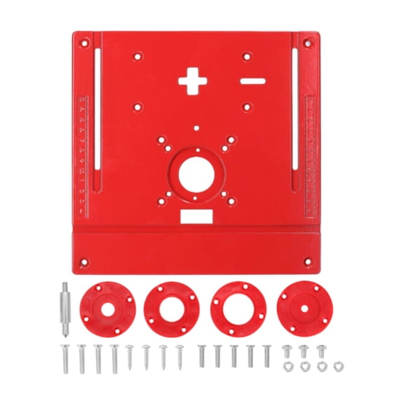 EHJRE Router Table Insert Plate Aluminum 9.6x9.4 Inch with 4 Rings and Screws Red