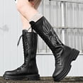 thumbnail image 2 of Womens Knee High Combat Boots Chunky Platform Lace Up Non Slip Embroidery Knee Length Motocycle Boots, 2 of 5