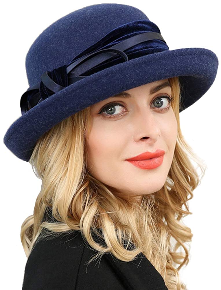 Women Wool Felt Hat Wide Brim Fedora 