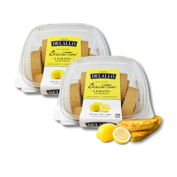 DeLallo Lemon Biscotti Cookies, Mini Size, Non-GMO, 7 oz Container, (2 Pack)