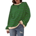thumbnail image 3 of TEMOFON Long Sleeve T Shirts for Womens Oversized Sweatshirts Fall Striped Color Block Pullover Tops Loose Casual Tunic Tops Outfits Fashion Shirts Outfits Size L, 3 of 6