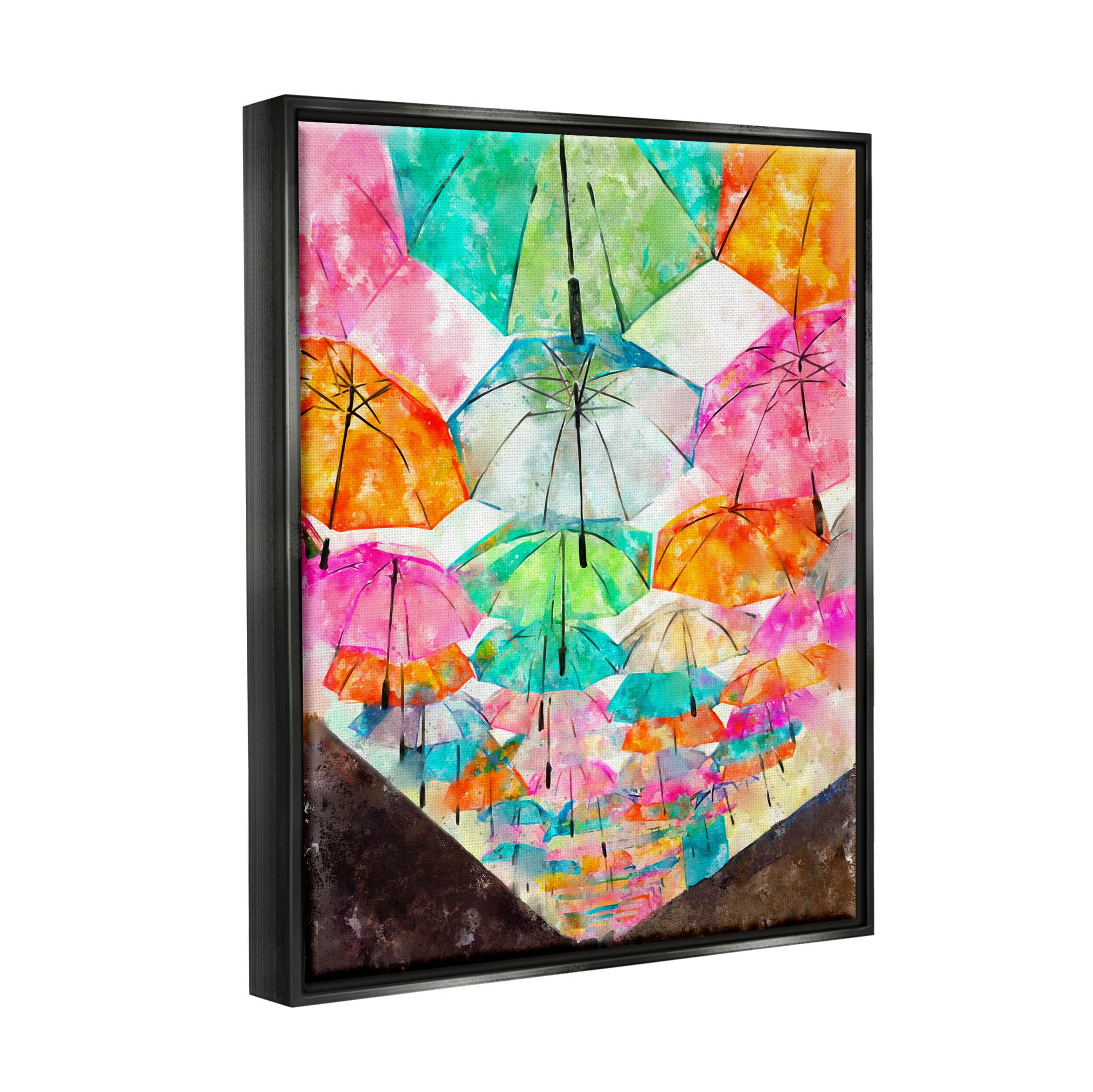 Stupell Industries Vivid Umbrellas Overhead Graphic Art Jet Black Floating Framed Canvas Print Wall Art, Design by Ziwei Li