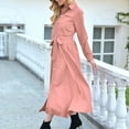 thumbnail image 5 of safuny Midi Dress with Pocket for Women Solid Color Long Sleeve Lapel Neck Dress Button Elegant Leisure Retro Holiday Beach Trendy Clothing Summer Pink, 5 of 8