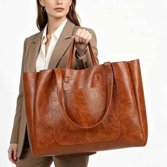 Women Large Capacity Tote Bag for Women, PU Leather Shoulder Handbag Work Tote Bag with Travel Bag Computer Bag for Office Travel