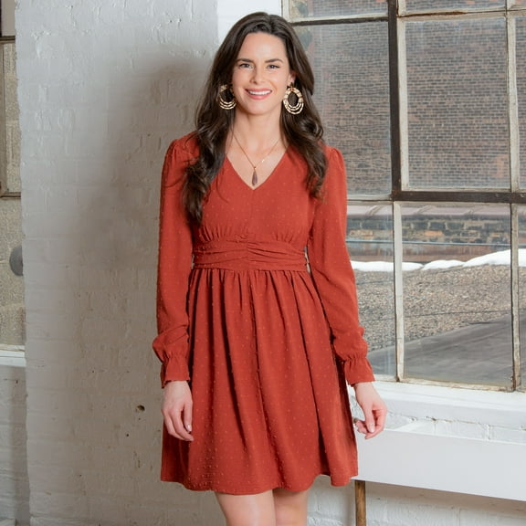 Elsie & Zoey Hayden Swiss Dot Long Sleeve Ruched V-Neck Dress for Women