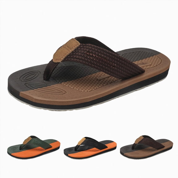 Beach Flip Flops for Men Rubber Sandals Leather Thong Sandals Slip on Straps Soft Cushion Footbed Summer Indoor Outdoor Shoes Green Size 10