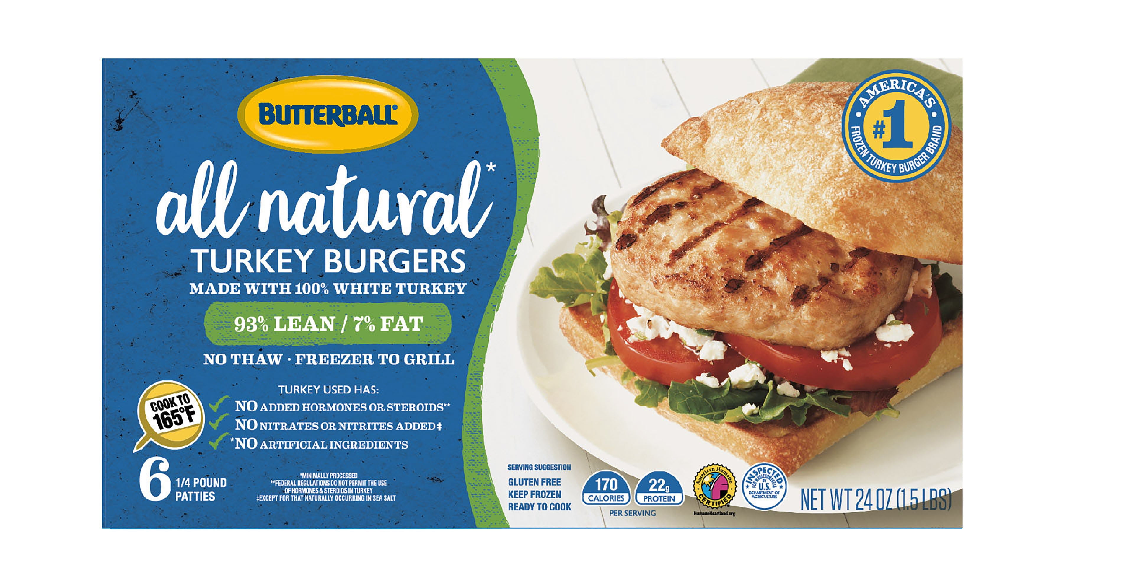 Butterball All Natural Frozen White Turkey Burgers, 1/4 Patties ...