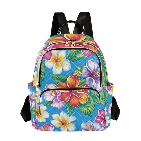 Vibrant Hawaiian Florals Quilted Backpack Fashion Daypack Commuter Bag for Women 8.5 L
