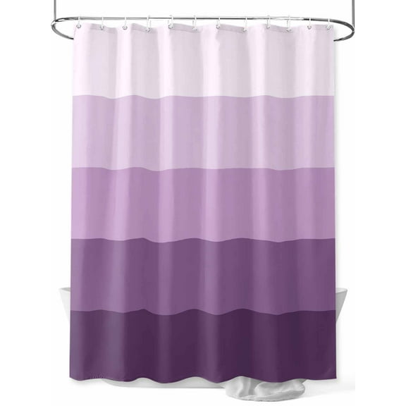 Shower Curtain Ombre Purple Stripes Bathroom Curtains with Hooks, Waterproof Fabric Gradient Color Bath Shower Curtains Set for Bathroom Bathtubs Decor 36x72 Inch