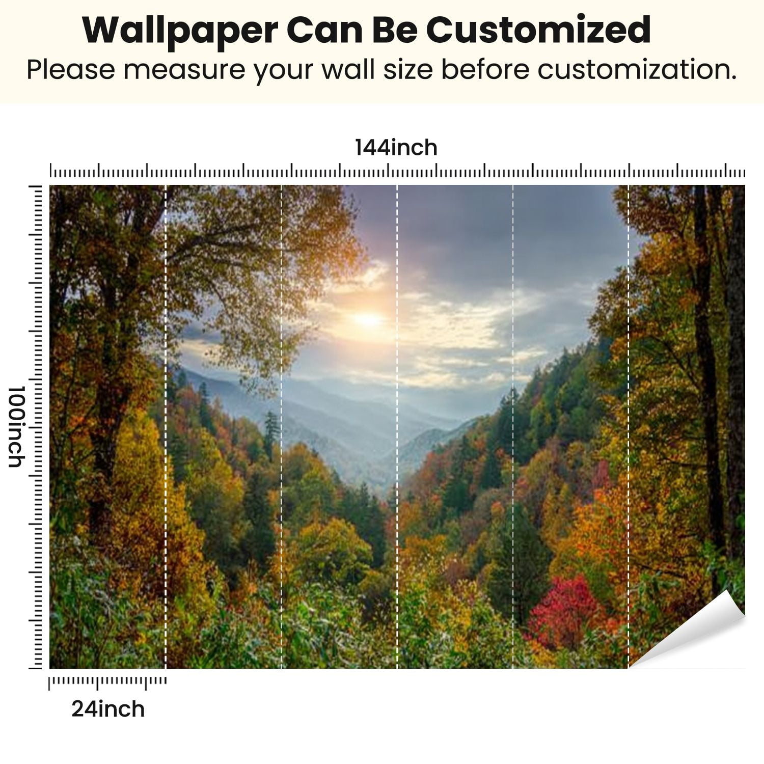 Peel and Stick Wallpaper Sunrise Smoky Mountains Modern Art Wall Mural Decor Self Adhesive and Removable 100in x 144in