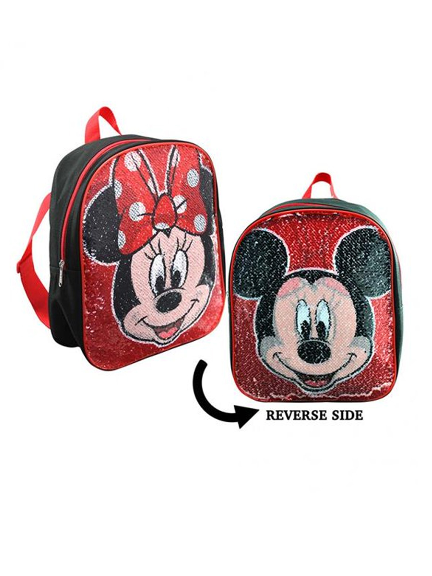 Disney Mickey & Minnie Mouse Backpack 12" Reversible Sequins Black Red - image 3 of 4