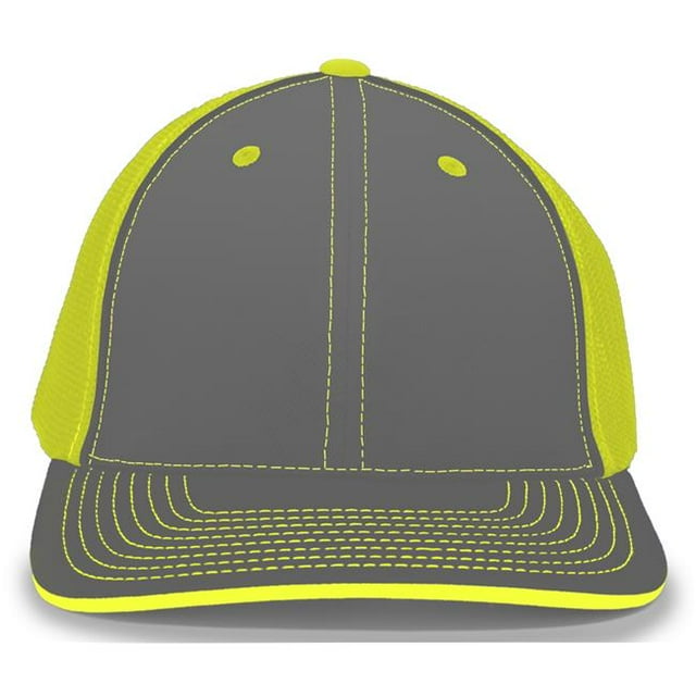 Pacific Headwear 404M.25P.S-M Trucker Flexfit Cap, Graphite & Neon Yellow - Small & Medium