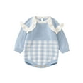 thumbnail image 1 of SAYOO Infant Baby Knitted Romper, Long Sleeve Crew Neck Plaid Print Frill Trim Bodysuit, 1 of 9
