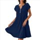 thumbnail image 1 of Vestido Tipo Túnica de Verano para Mujer, de Corta, con Botones, Cuello en V, Holgado, Informal, Plisado, Azul Oscuro, Talla L, 1 of 5