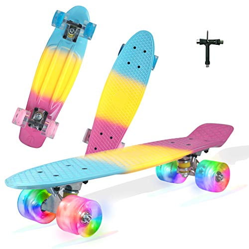 Skateboard Complete Mini Cruiser 22" Retro Skateboard for Kids Teens Adults LED 