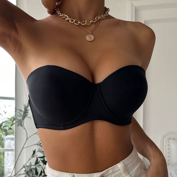 ATENAR Bras for Women,Strapless Bra,Womens Bras,Breathable,Comfort Fit,Solid,Nylon,Spandex,Black,70B