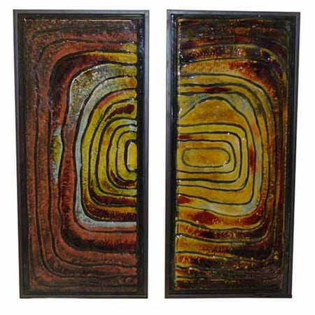 - Set of 2 Earth Toned Primitive Glass Collage Wall Art Panels 33.25