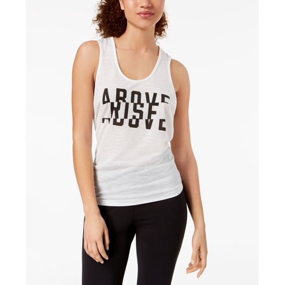 Material Girl Active Juniors' Rise Above Graphic Knot-Back Tank Top (Cloud Dancer, L)