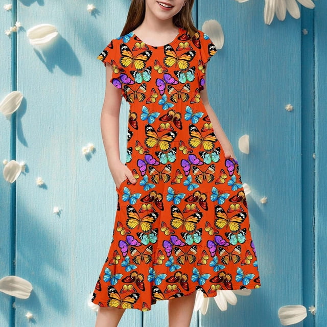 Robes pour Filles Décontractées d'Été à Manches Volantées, Robe à Étages pour Enfants - Confortable et Stylée pour les Fêtes et les Événements Extérieurs
