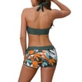 thumbnail image 3 of INSPIRE CHIC Conjuntos de Bikini de Dos Piezas con Estampado de Hojas y Bloqueo de Color, Top Halter y Pantalones Cortos, Trajes de Baño Talla X-Large Verde Militar, 3 of 5