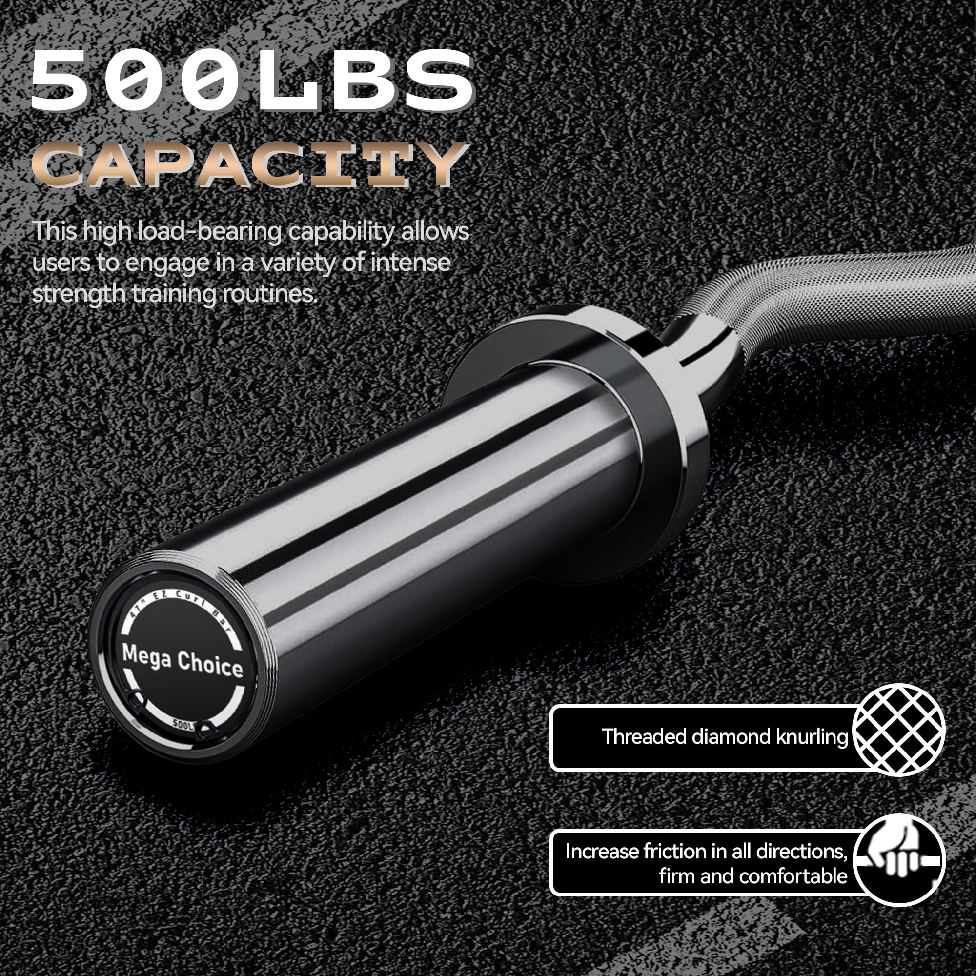 Gaderth 4FT Curl Barbell Bar with Bearings, Carbon Steel Weightlifting Bar, Includes 2 Collars, Fits 2" Weight Plates for Strength Training