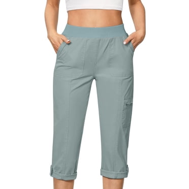 Bocqde Pantalons Cargo Capri Élégants pour Femmes Mode Décontractée Taille Haute Élastique Jambes Droites Joggers Légers Amples pour Randonnée en Plein Air avec Multi-Poches